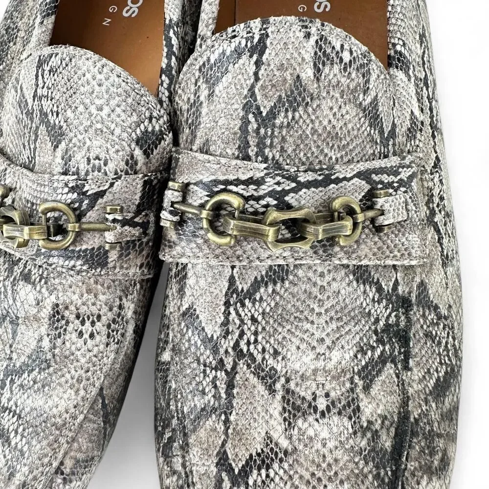 Snakeskin Embossed Faux Leather Horsebit Loafers Animal Print Flats